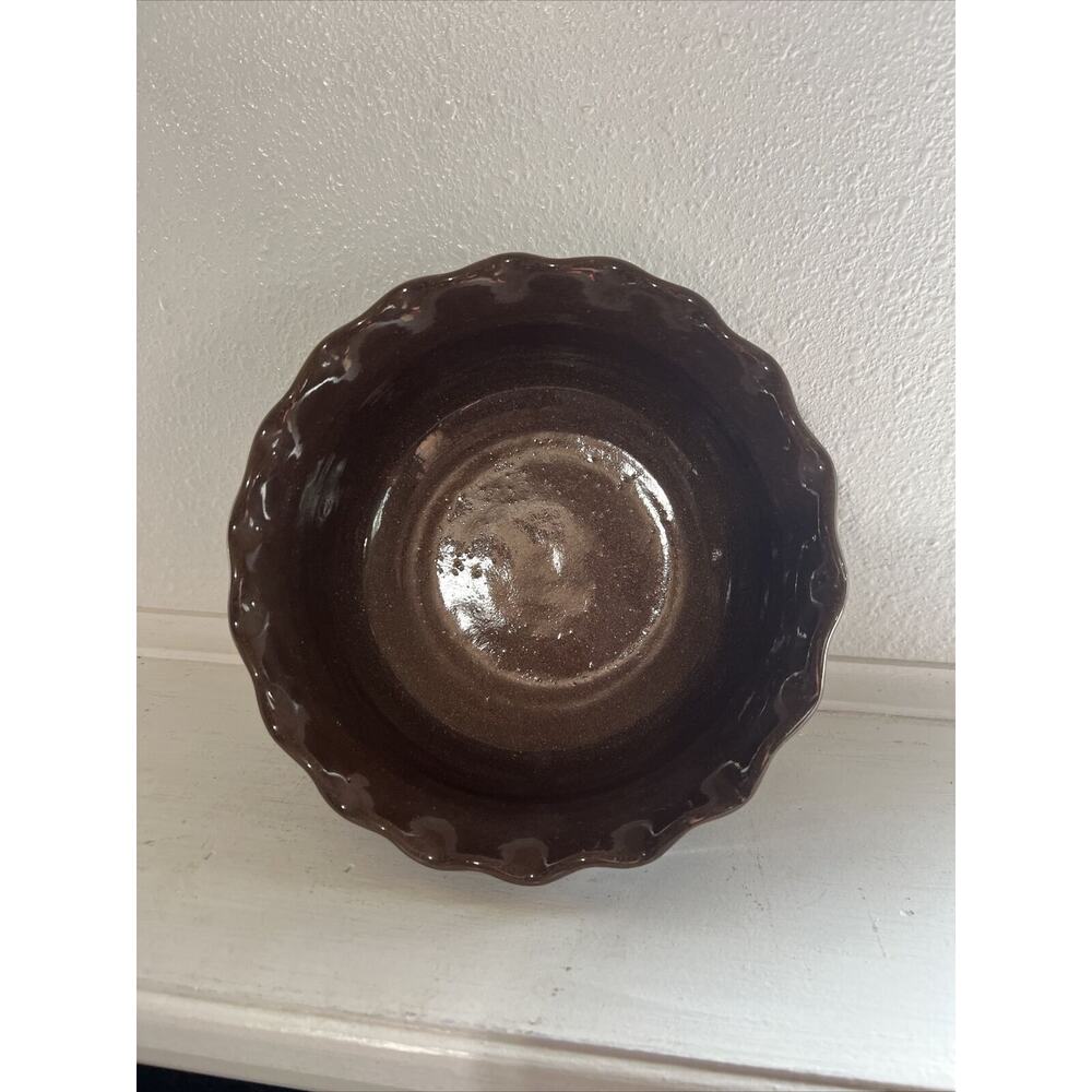 Handmade Brown Pottery Baking Dish Ruffled Edge - Picture 3 of 5
